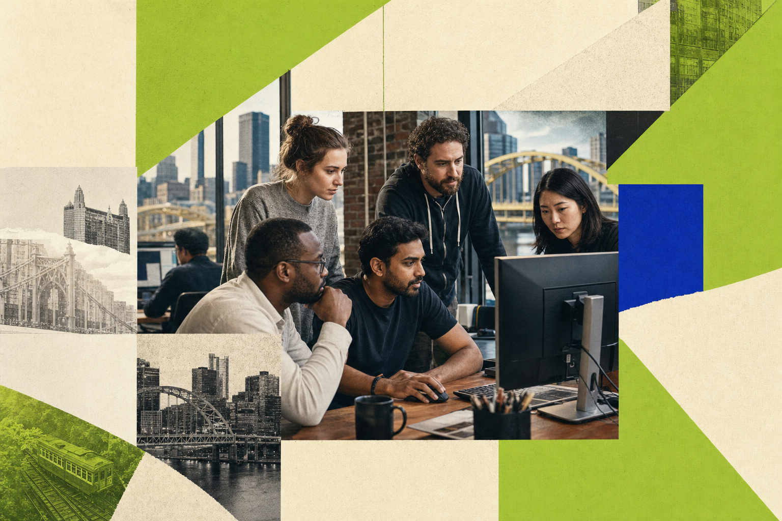 Operations team reviewing a Windows workstation in a studio